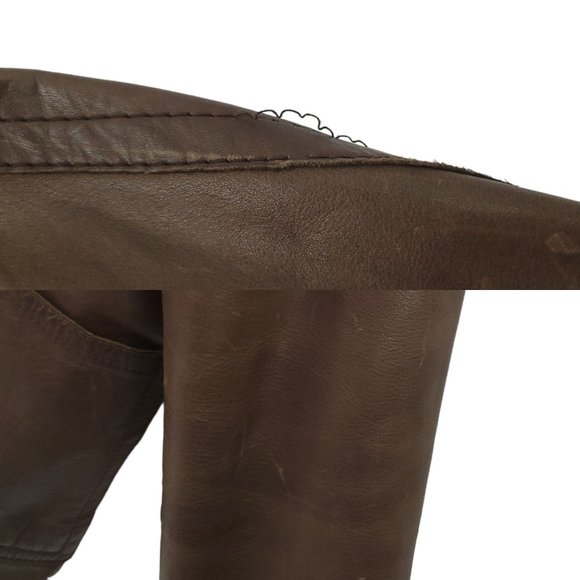 Vintage Brown Leather Snap Front Jacket Men L Made in England Flap Slash Pockets - Picture 9 of 16